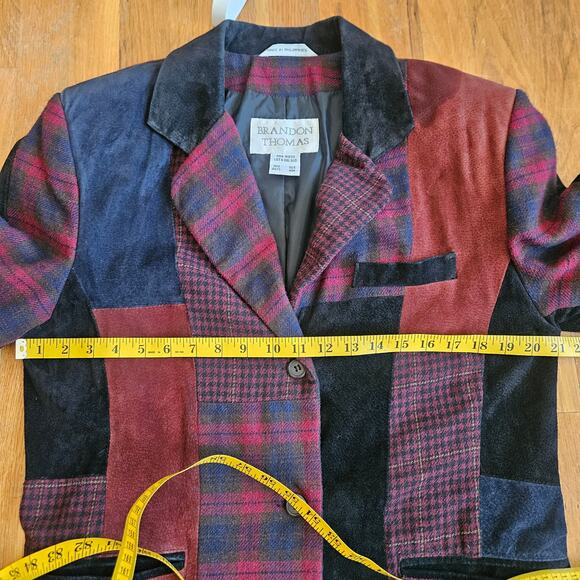 Vtg Brandon Thomas Suede Leather Patchwork Blazer Womens Sz‎ 10 Red Black Jacket - Picture 10 of 13